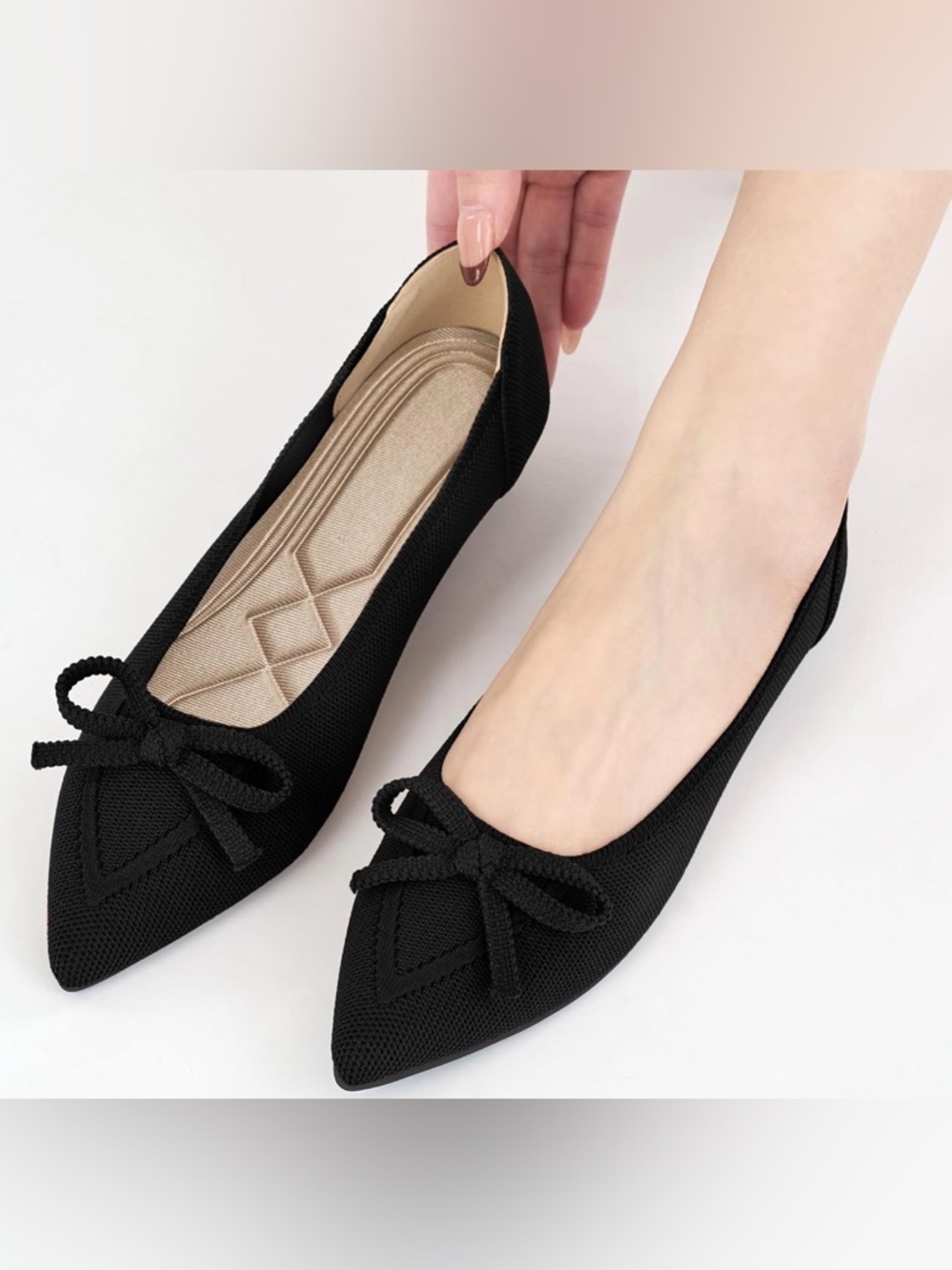 Ablanczoom Ballet Flats Shoes for Women: Dressy Pointed Toe Bow Knit  9.5